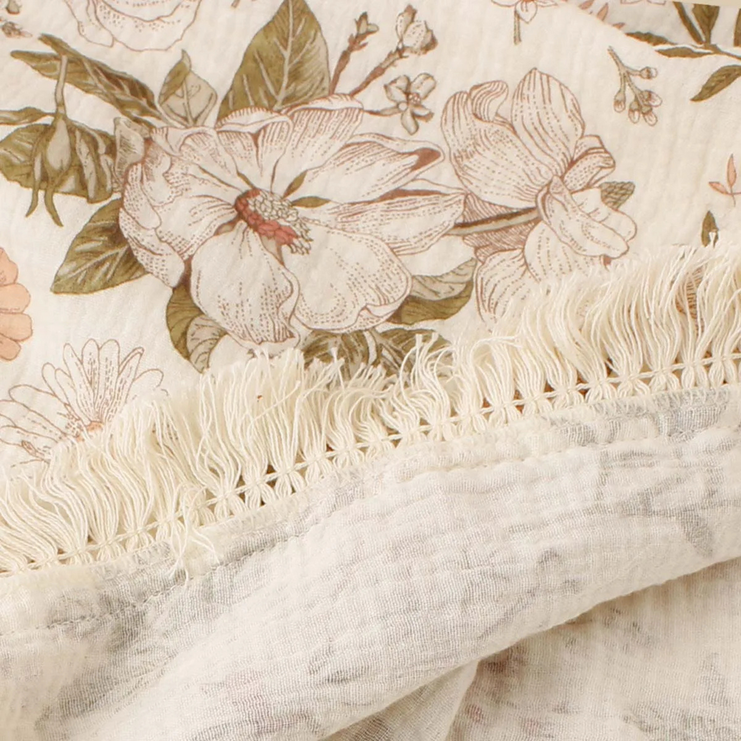 Floral Print Fringe Blanket