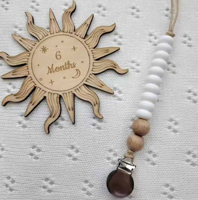 Flat Silicone & Wood Pacifier Clip
