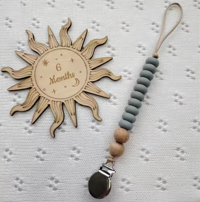 Flat Silicone & Wood Pacifier Clip