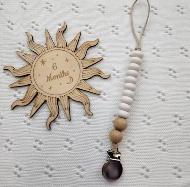 Flat Silicone & Wood Pacifier Clip