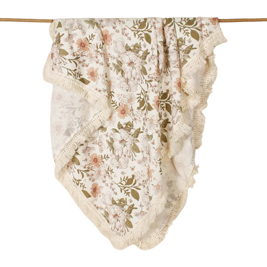 Floral Print Fringe Blanket