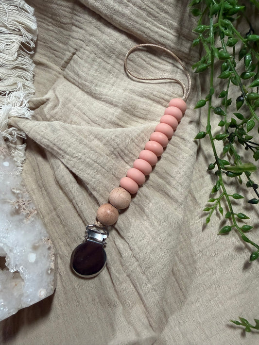 Flat Silicone & Wood Pacifier Clip